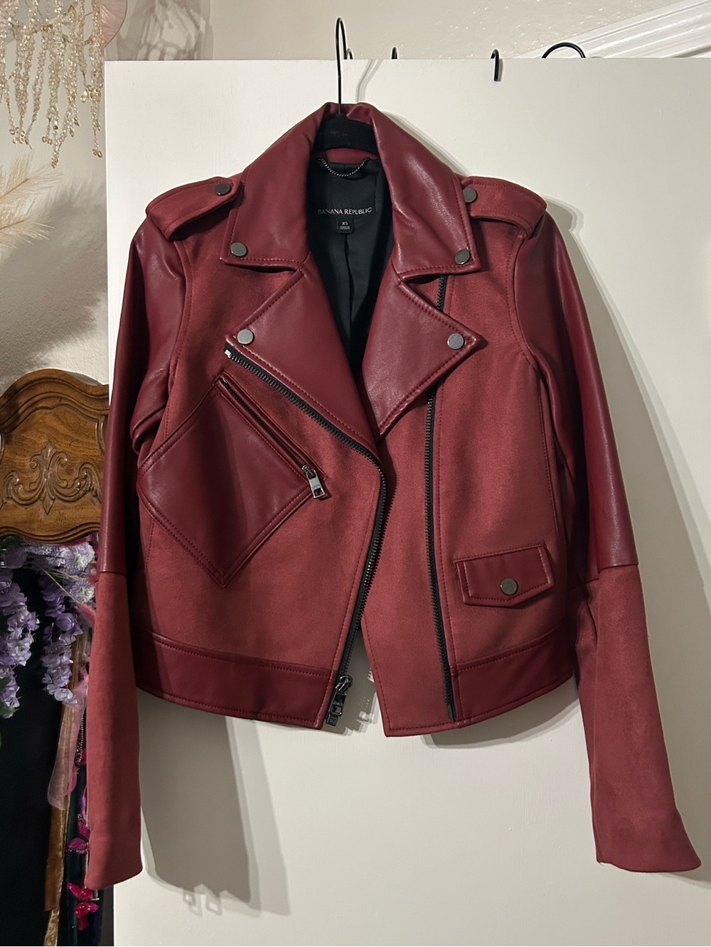 Banana Republic Women's Burgundy Leather Moto Jacket